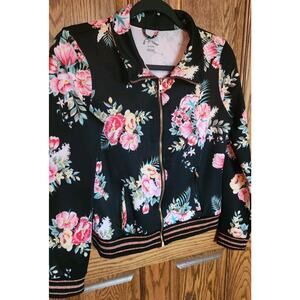 Girls Art Class Black Floral Zip Up Jacket - Size XL (14/16)